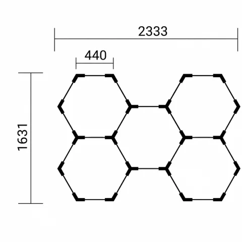 Hexagon LED lámpa rendszer 192W 5 HEX 6000K Komplett mennyezeti lámpa készlet 1580x2290mm Optonica