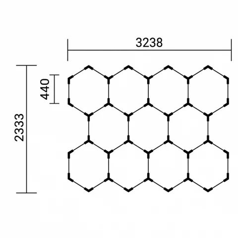 Hexagon LED lámpa rendszer 385W 11 HEX 6000K Komplett mennyezeti lámpa készlet 2290x3150mm Optonica