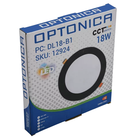 LED Panel Mennyezeti Beépíthető 18W CCT Állítható Színhőmérséklet Kerek Fekete 1260lm Optonica 12924