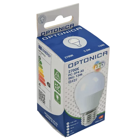 E27 LED Izzó 3,5W 2700K meleg fehér kisgömb G45 300lm Optonica 1346