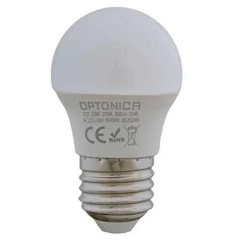 E27 LED Izzó 3,5W 2700K meleg fehér kisgömb G45 300lm Optonica 1346