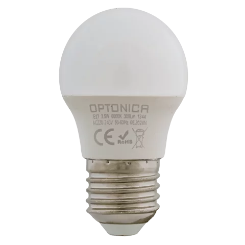 E27 LED Izzó 3,5W 6000K hideg fehér kisgömb G45 300lm Optonica 1344