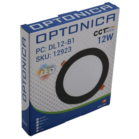 LED Panel Mennyezeti Beépíthető 12W CCT Állítható Színhőmérséklet Kerek Fekete 840lm Optonica 12923