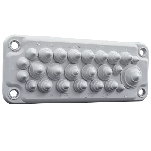 Kábelbevezető 222x92x30mm Kábelkivezető elosztószekrényekhez 25db kábelhez IP55 szürke Tracon