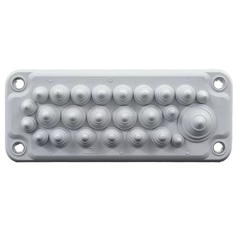 Kábelbevezető 222x92x30mm Kábelkivezető elosztószekrényekhez 25db kábelhez IP55 szürke Tracon