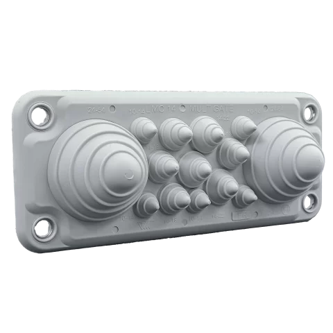 Kábelbevezető 222x92x52mm Kábelkivezető elosztószekrényekhez 14db kábelhez IP55 szürke Tracon