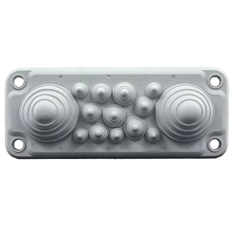 Kábelbevezető 222x92x52mm Kábelkivezető elosztószekrényekhez 14db kábelhez IP55 szürke Tracon