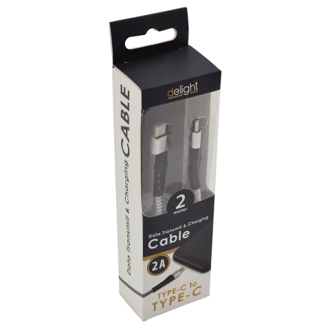 USB kábel Type-C fejjel 2m Telefon töltő kábel USB Type-C Type-C adatkábel szövet Delight 55435-2
