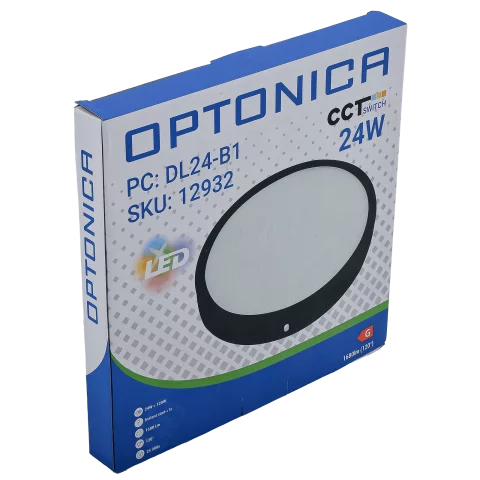 LED Panel Mennyezeti Falon kívüli 24W CCT Állítható Színhőmérséklet Kerek Fekete 1680lm Optonica