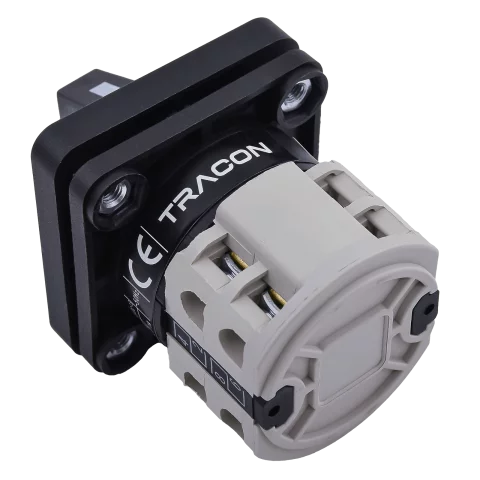 Beépíthető Tűzeseti főkapcsoló 3P 25A 0-1 Előlapra építhető kapcsoló 48x48mm Tracon TK-206/3