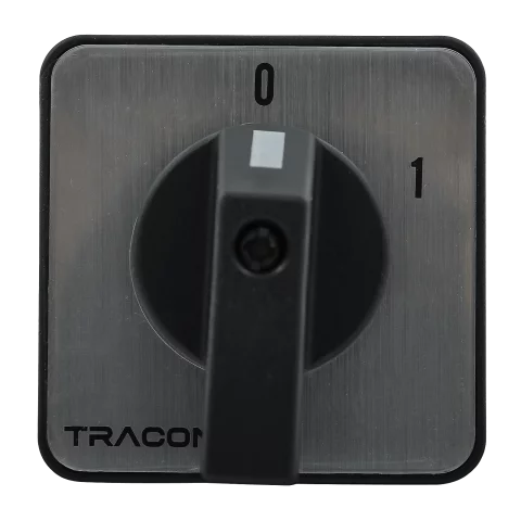 Beépíthető Tűzeseti főkapcsoló 3P 25A 0-1 Előlapra építhető kapcsoló 48x48mm Tracon TK-206/3