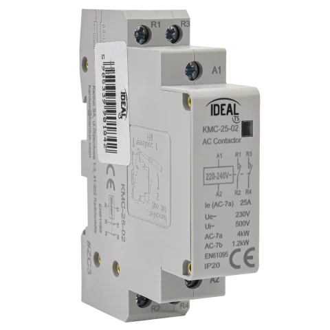 Installációs kontaktor 25A 230V AC 2(NC) nyitó Sorolható Moduláris Mágneskapcsoló Kanlux KMC-25-02