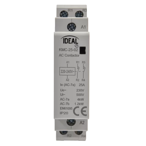 Installációs kontaktor 25A 230V AC 2(NC) nyitó Sorolható Moduláris Mágneskapcsoló Kanlux KMC-25-02