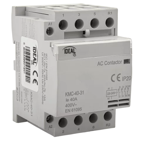 Installációs kontaktor 40A 230V AC 3NO záró - 1NC nyitó Sorolható Moduláris Mágneskapcsoló Kanlux