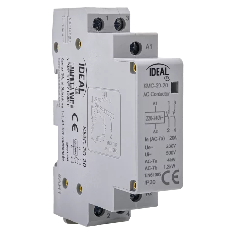 Installációs kontaktor 20A 230V AC 2(NO) záró Sorolható Moduláris Mágneskapcsoló Kanlux KMC-20-20