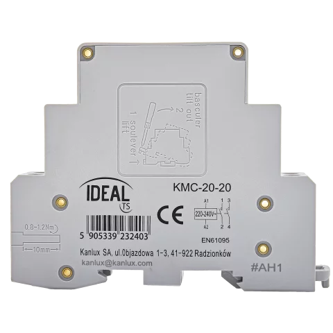 Installációs kontaktor 20A 230V AC 2(NO) záró Sorolható Moduláris Mágneskapcsoló Kanlux KMC-20-20
