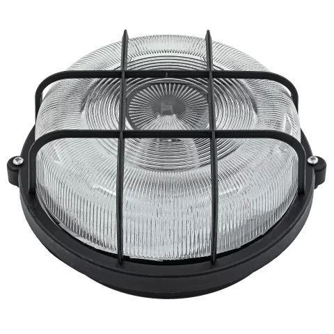 Hajólámpa E27 100W IP44 műanyag házas fekete kerek Rácsos hajólámpa Anco 321188