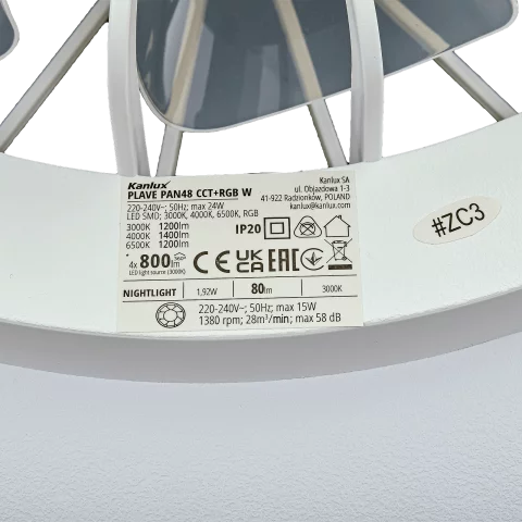 Mennyezeti lámpa LED 48W RGB 1400lm Ventilátoros kerek dimmelhető CCT 3-6000K távirányítóval Kanlux