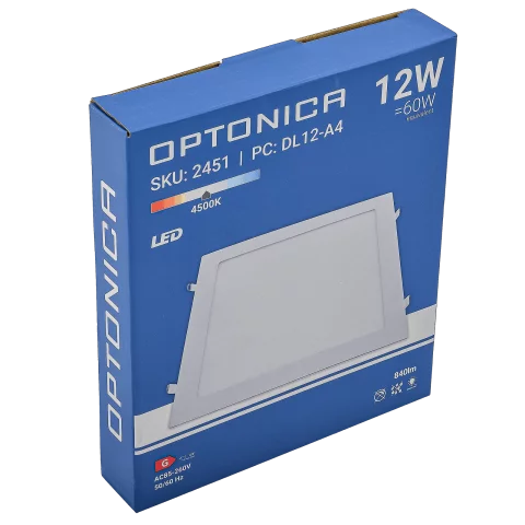 LED Panel Mennyezeti Beépíthető 12W 4500K Természetes fehér Négyzet 840lm Optonica DL2451