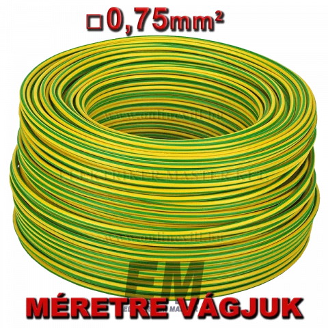 MCU 0,75 vezeték (H05V-U) tömör réz kábel elektromos villanyvezeték zöld/sárga (200m)