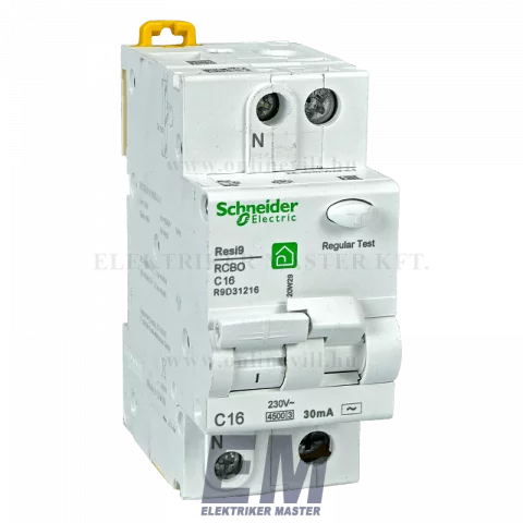 Kombinált Fi relé 1P+N 16A 30mA 4,5kA (AC) áramvédő kapcsoló + C kismegszakító Schneider R9D31216