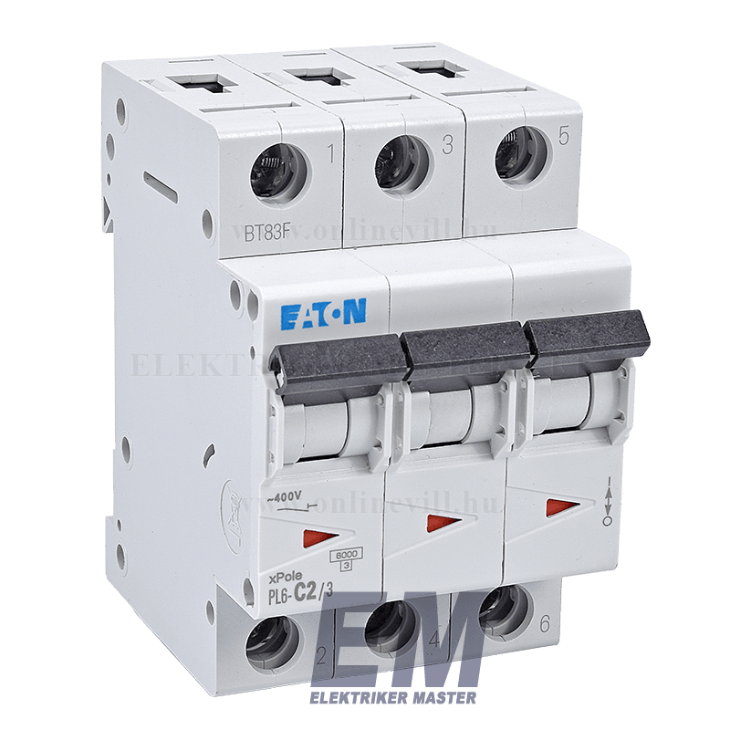 EATON kismegszakító 3P C 2A 6kA PL6-C2/3 286596