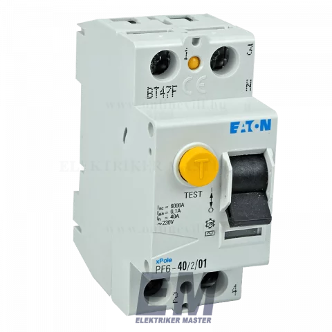 Fi relé 2P 40A 100mA 6kA (AC) áramvédő kapcsoló ÁVK ÉV relé Eaton Moeller PF6-40/2/01 (286497)