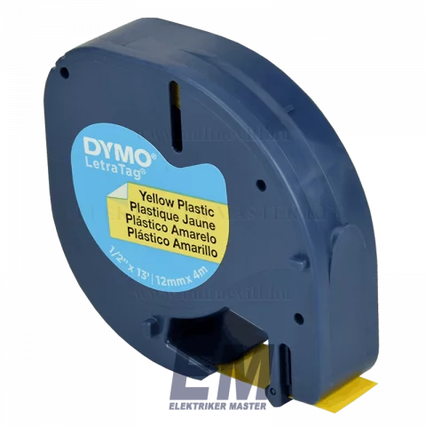 Feliratozógép Dymo szalag LetraTag 12mm x 4m címke nyomtató szalag műanyag sárga S0721620