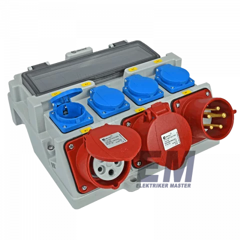 Hordozható ipari csatlakozó tábla 4x230V + 5P16A +5P32A aljzat/dugalj + 5P32A villa Technoplast