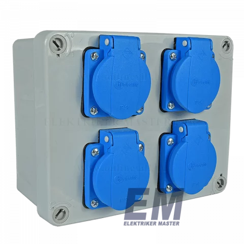 Ipari csatlakozó tábla ablak nélkül 4x2P+F (230V) alj IP44 szerelt ipari doboz JG-3-4220