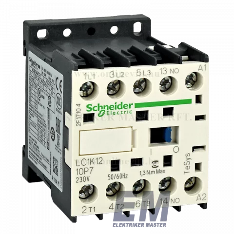 Schneider Mágneskapcsoló 12A 5,5kW 3 záró + 1 záró 230V AC 50/60 Hz LC1K1210P7