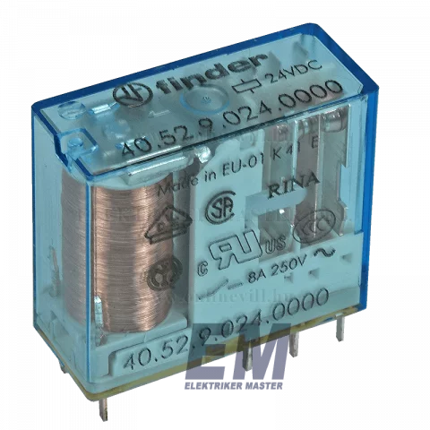 Finder Miniatűr dugaszolható ipari relé 2 váltóérintkezős 24V DC 8A 40.52.9.024.0000