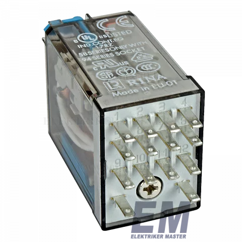 Finder Miniatűr dugaszolható ipari relé 4 váltó érintkezős 24V DC 7A 55.34.9.024.0040