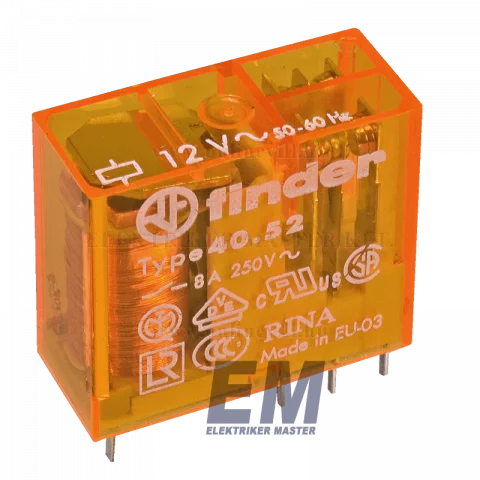 Finder Miniatűr dugaszolható ipari relé 2 váltóérintkezős 12V AC 8A