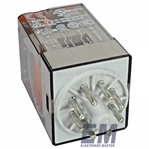 Finder Miniatűr dugaszolható ipari relé 2 váltó érintkezős 8 lábú 24V AC 10A 60.12.8.024.0040