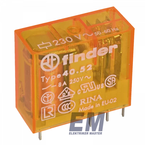 Finder Miniatűr dugaszolható ipari relé 2 váltóérintkezős 230V AC 8A