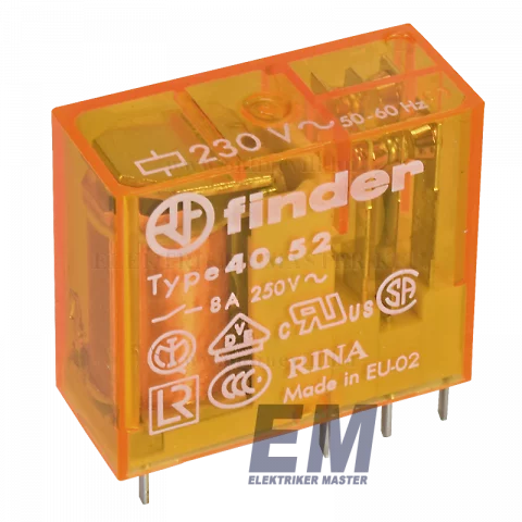 Finder Miniatűr dugaszolható ipari relé 2 váltóérintkezős 230V AC 8A 40.52.8.230