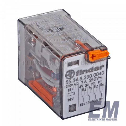 Finder Miniatűr dugaszolható ipari relé 4 váltóérintkezős 230V AC 7A