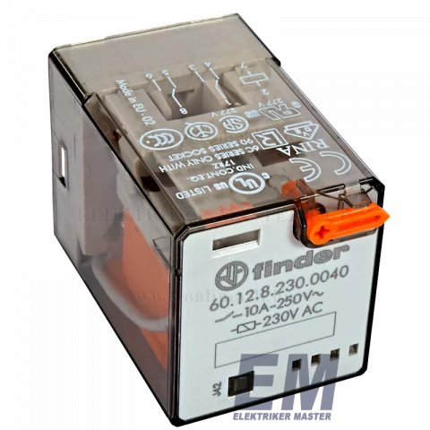 Finder Miniatűr dugaszolható ipari relé 2 váltó érintkezős 8 lábú 230V AC 10A