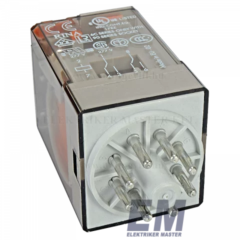 Finder Miniatűr dugaszolható ipari relé 2 váltó érintkezős 8 lábú 230V AC 10A 60.12.8.230.0040