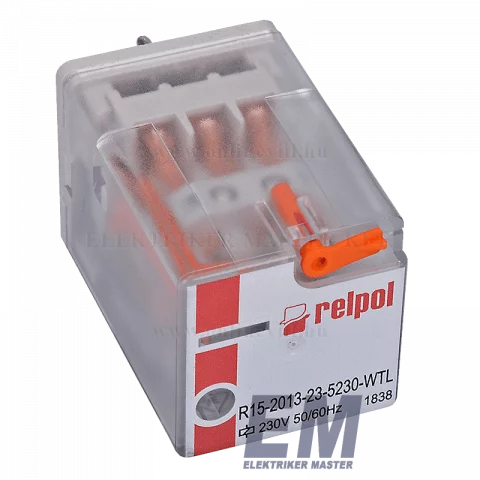 Relpol Miniatűr dugaszolható ipari relé 3 váltóérintkezős 11 lábú 230V AC 10A
