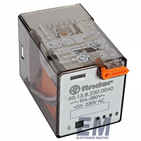Finder Miniatűr dugaszolható ipari relé 3 váltó érintkezős 11 lábú 230V AC 10A