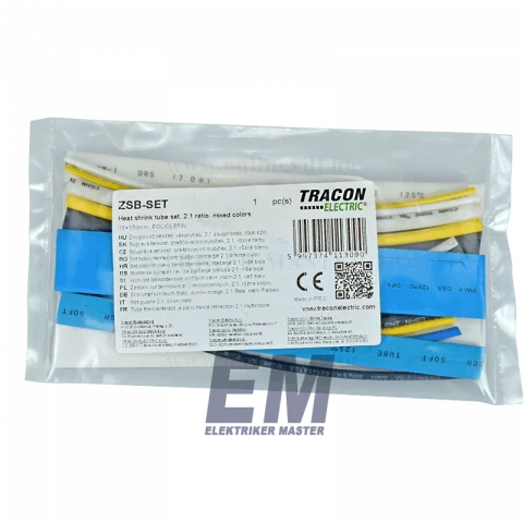 Zsugorcső Készlet Vékonyfalú 15db 150mm Színes 2:1 Tracon ZSB-SET