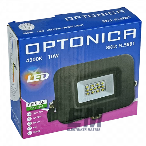 LED Reflektor 10W 4500K Fekete Optonica Epistar Chip Set FL5881