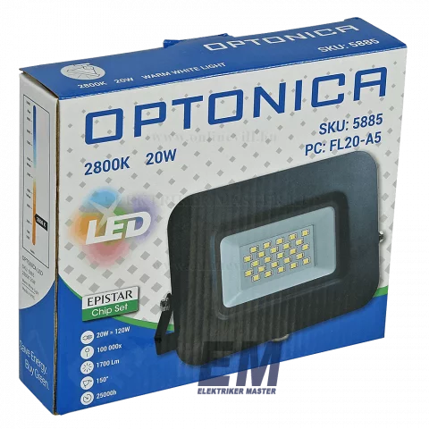 LED Reflektor 20W 2800K Fekete Optonica Epistar Chip Set FL5885