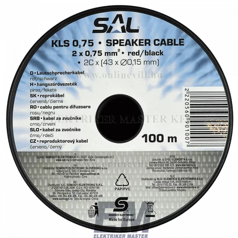 Hangszóró vezeték 2x0,75 mm2 piros-fekete Somogyi KLS 0,75