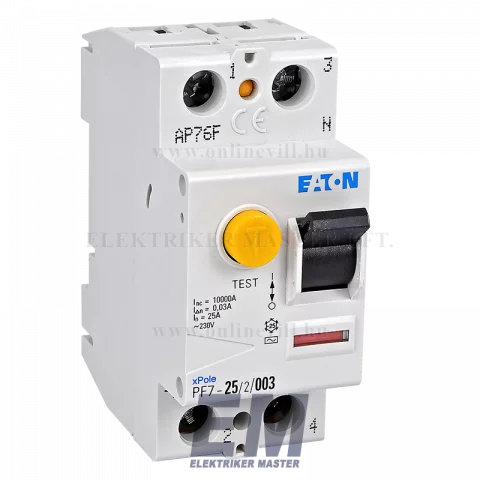 Fi relé 2P 25A 30mA 10kA (AC) áramvédő kapcsoló ÁVK ÉV relé Eaton Moeller PF7-25/2/003-DE (263577)