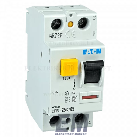 Fi relé 2P 25A 500mA 6kA (AC) áramvédő kapcsoló ÁVK ÉV relé Eaton Moeller CFI6-25/2/05-DE (235756)