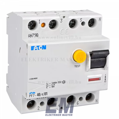 Fi relé 4P 40A 100mA 10kA (AC) áramvédő kapcsoló ÁVK ÉV relé Eaton Moeller PF7-40/4/01-DE (263587)