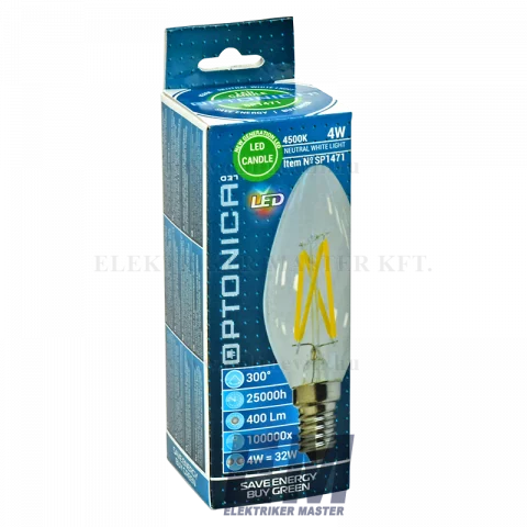 E14 LED Gyertya Filament izzó 4W 4500K természetes fehér C35 Optonica SP1471